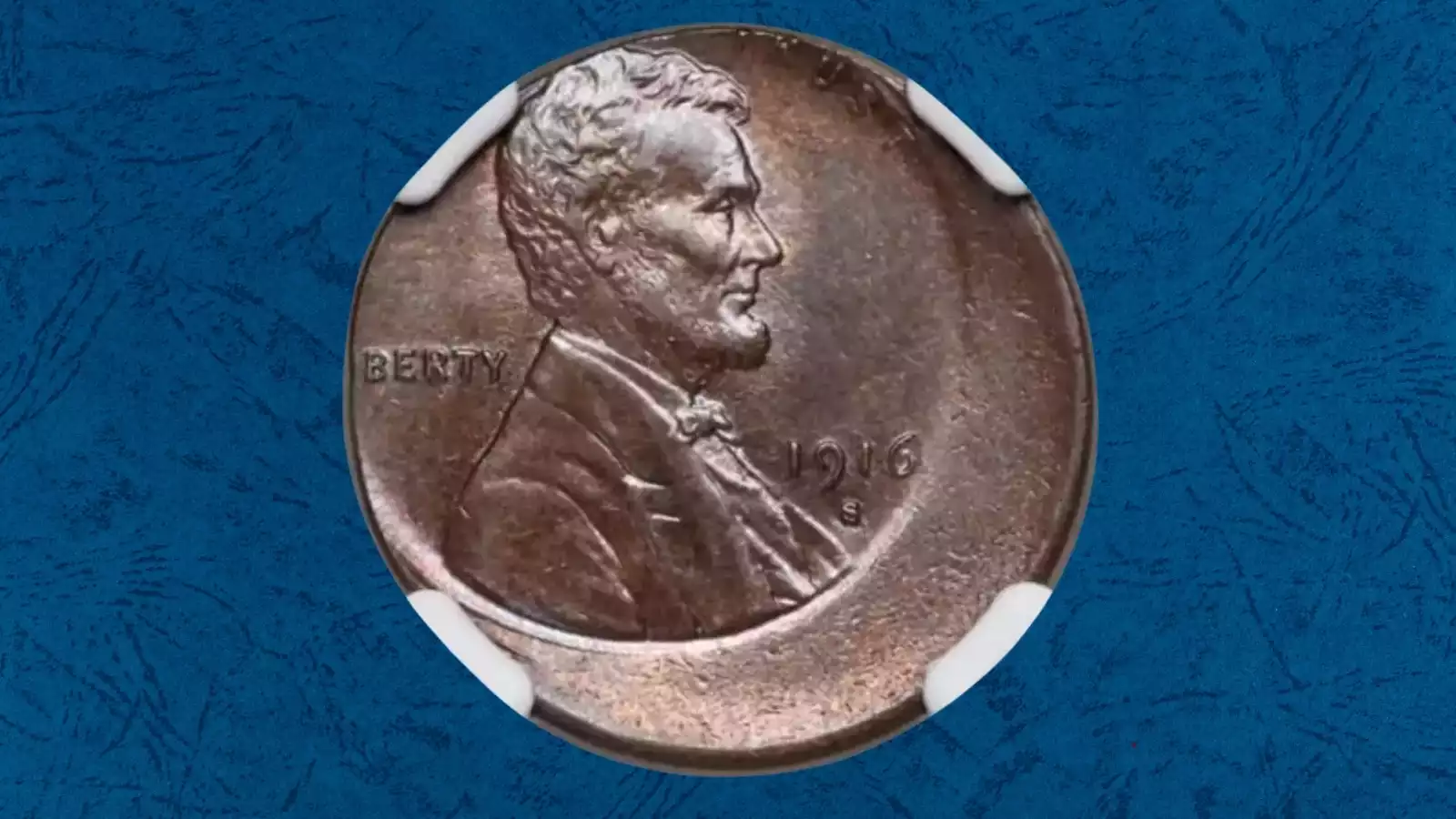1916 wheat penny off-center strike error showing shifted Lincoln design with blank planchet visible on one side